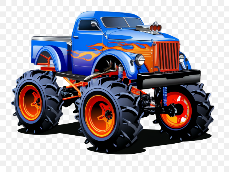 Blue Monster Truck with Flames