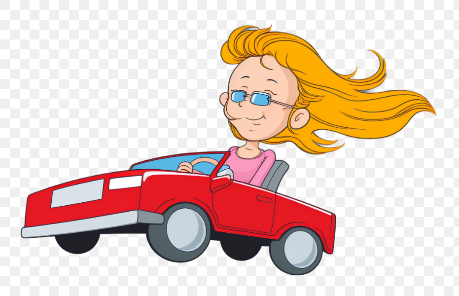 Cartoon Girl Driving a Red Car