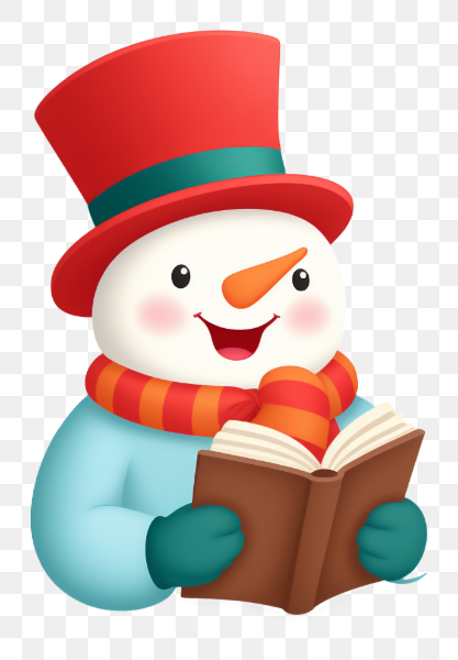 Cozy snowman reading a book