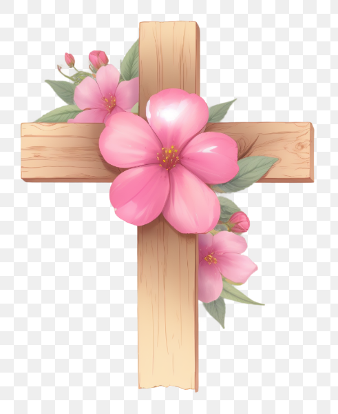 Decorative Cross with Pink Flowers