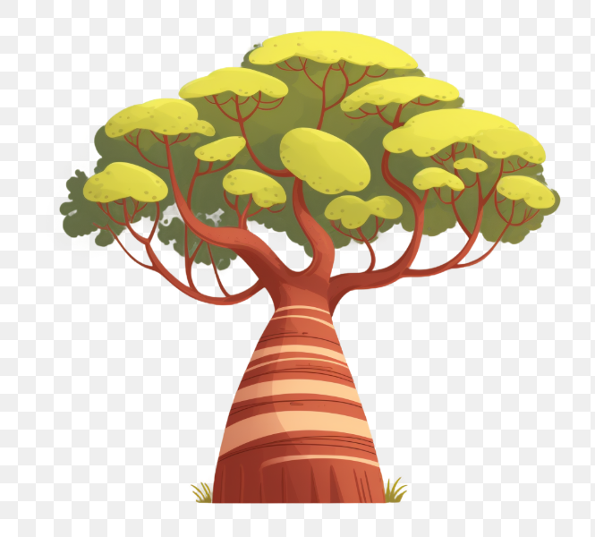 Lush Cartoon Tree with Green Leaves