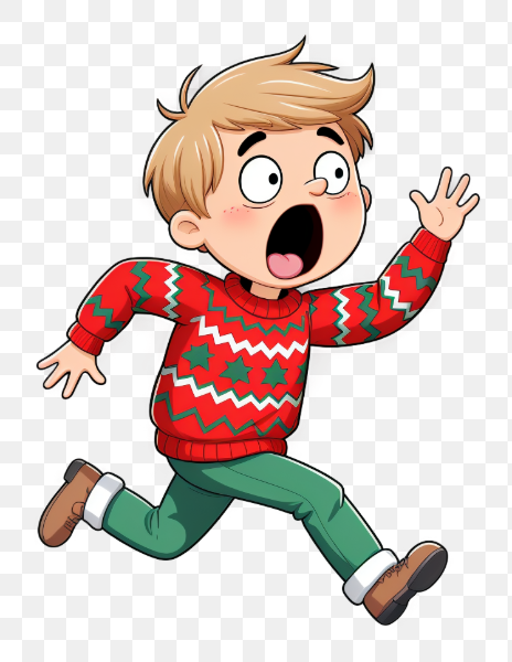 Panicked Boy in Christmas Sweater