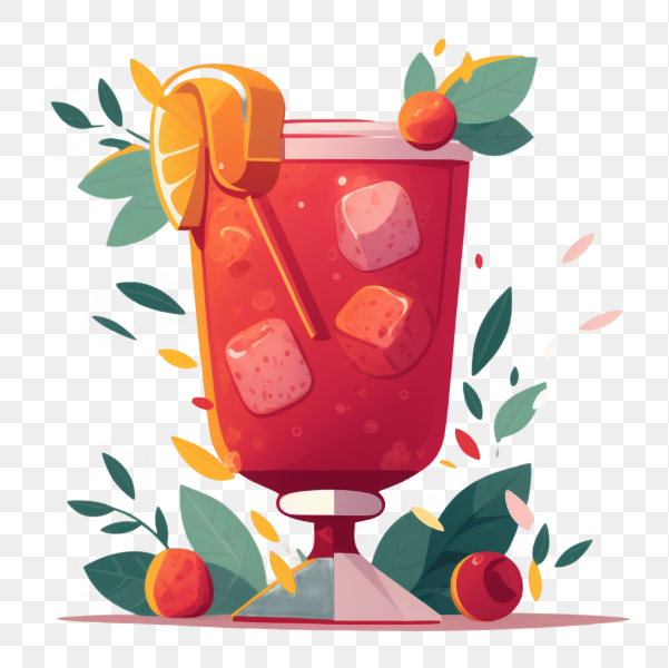 Refreshing Red Drink with Ice and Lemon