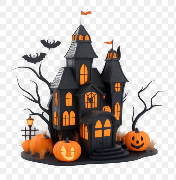 Spooky Haunted House with Pumpkins