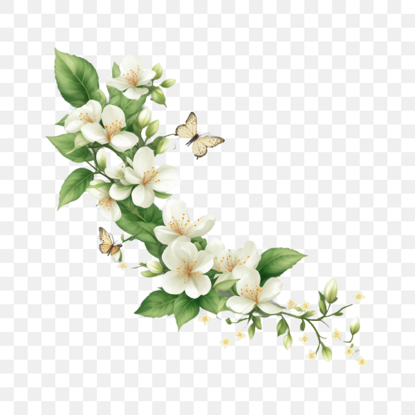 White Blossoms with Butterflies
