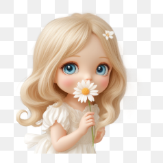 Blonde Girl Holding Daisy – Transparent PNG Image