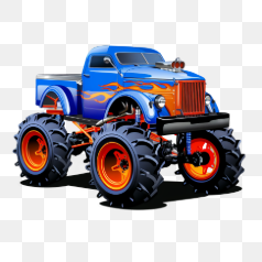 Blue Monster Truck with Flames – Transparent PNG Image