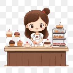 Cartoon Baker Girl in Cafe – Transparent PNG Image
