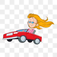 Cartoon Girl Driving a Red Car – Transparent PNG Image