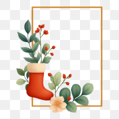 Christmas Stocking Floral Frame – Transparent PNG Image
