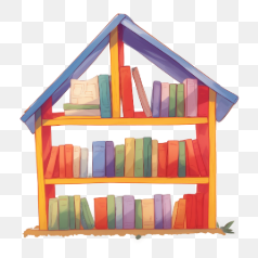 Colorful Bookshelf in House Shape – Transparent PNG Image