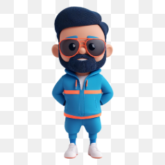 Cool Cartoon Character in Blue Outfit – Transparent PNG Image