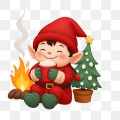 Cozy Christmas Elf – Transparent PNG Image