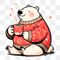 Cozy Polar Bear in Sweater – Transparent PNG Image