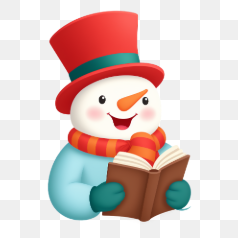 Cozy snowman reading a book – Transparent PNG Image