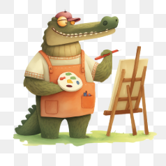 Crocodile Artist with Palette – Transparent PNG Image