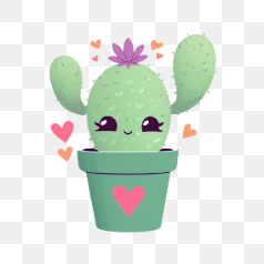 Cute Cactus in a Pot with Hearts – Transparent PNG Image