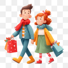 Cute couple holiday shopping – Transparent PNG Image
