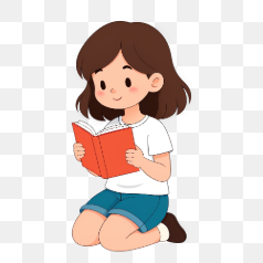 Cute Girl Reading Book – Transparent PNG Image