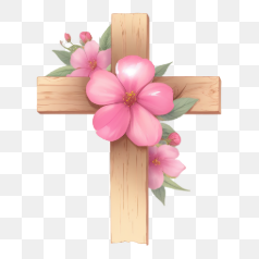 Decorative Cross with Pink Flowers – Transparent PNG Image