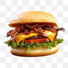 Delicious Bacon Cheeseburger Delight – Transparent PNG Image