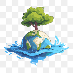 Earth and Tree with Water Splash – Transparent PNG Image