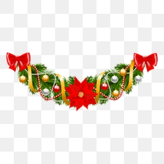 Festive Christmas Garland with Poinsettia – Transparent PNG Image