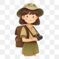 Girl Explorer with Binoculars – Transparent PNG Image