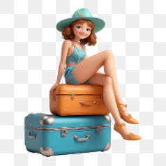 Girl Sitting on Suitcases Ready for Travel – Transparent PNG Image