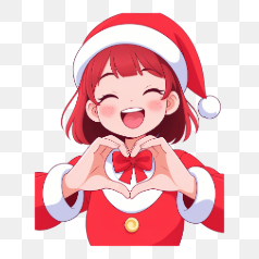 Happy Anime Girl in Santa Outfit – Transparent PNG Image