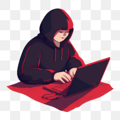Hooded Person Using Laptop – Transparent PNG Image