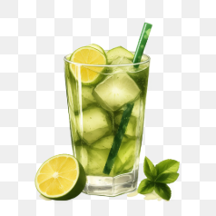Illustrated Glass with Lime and Mint – Transparent PNG Image