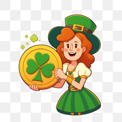 Leprechaun Holding a Lucky Coin – Transparent PNG Image