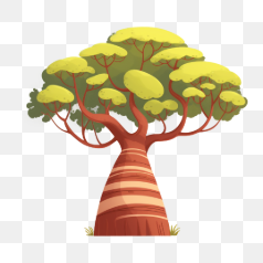 Lush Cartoon Tree with Green Leaves – Transparent PNG Image