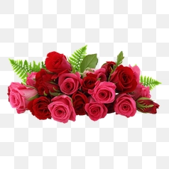 Luxurious Red Rose Bouquet with Ferns – Transparent PNG Image