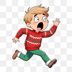Panicked Boy in Christmas Sweater – Transparent PNG Image