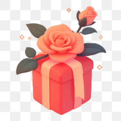 Romantic pink gift box with rose – Transparent PNG Image