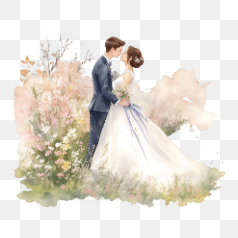 Romantic Wedding Couple in Garden – Transparent PNG Image