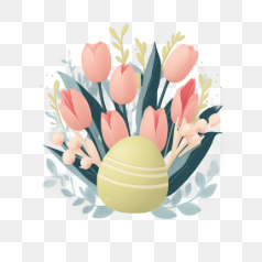 Spring Flowers and Easter Egg Arrangement – Transparent PNG Image
