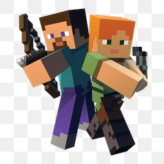 Steve and Alex in Minecraft Action Pose – Transparent PNG Image