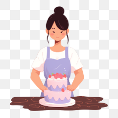 Woman Decorating a Strawberry Cake – Transparent PNG Image