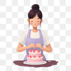Woman Decorating Cake in Kitchen – Transparent PNG Image